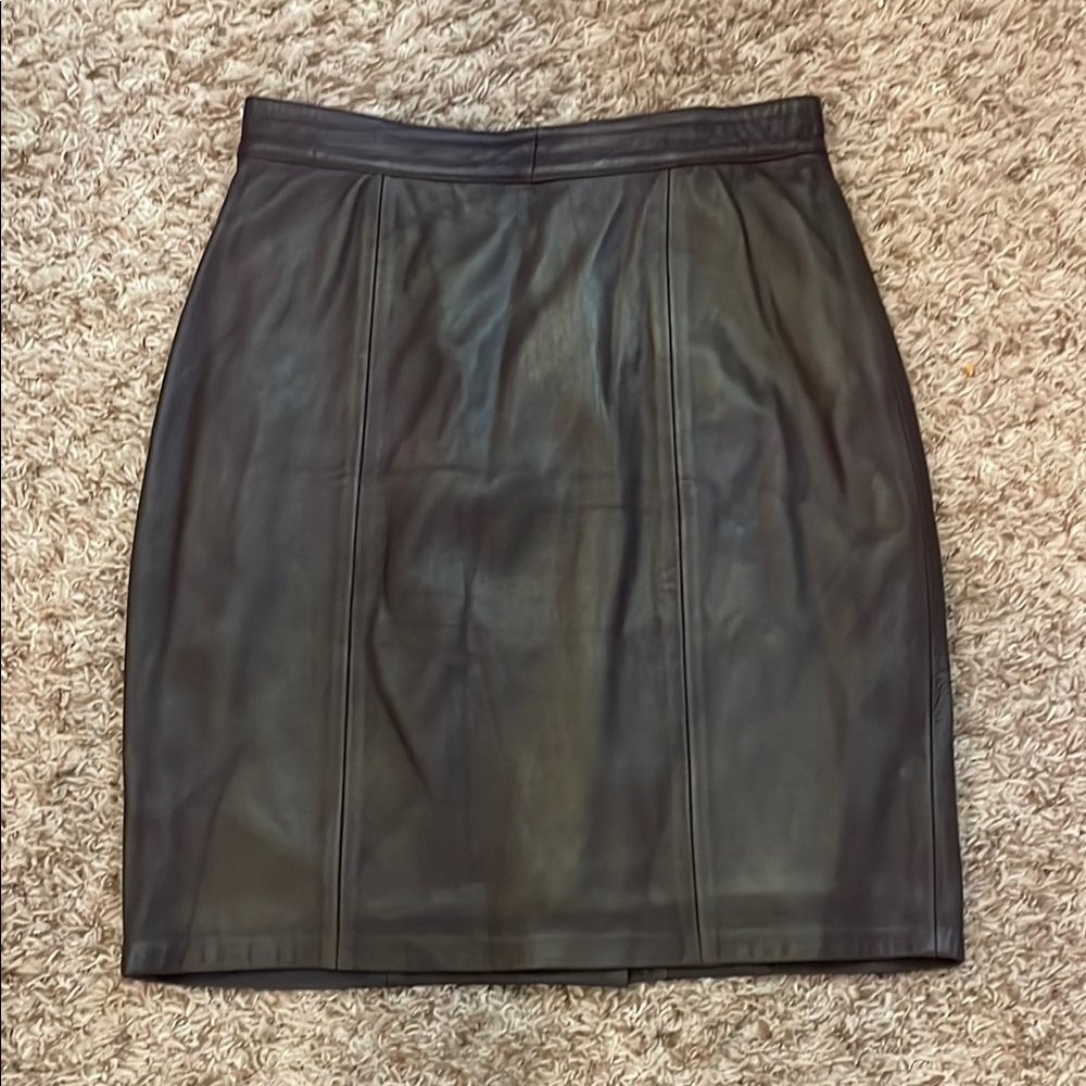 Vintage Mardini Brown Genuine Leather MIDI Pencil Skirt Size Medium
